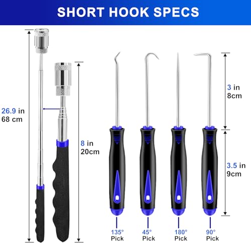 13 Pcs Precision Hook and Pick Tool Set with Clip Removal Plier Rivets Puller Fastener Remover Telescoping Magnetic Pickup Gasket Scraper for Electronics Maintenance Pick Tools Automotive Repair Blue - color: blue