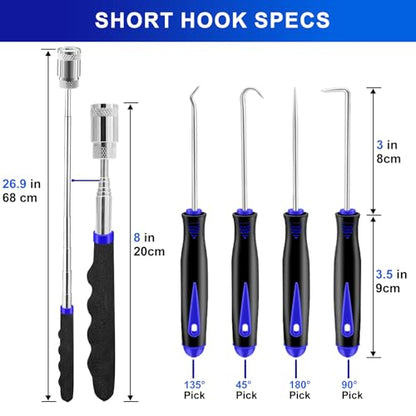 13 Pcs Precision Hook and Pick Tool Set with Clip Removal Plier Rivets Puller Fastener Remover Telescoping Magnetic Pickup Gasket Scraper for Electronics Maintenance Pick Tools Automotive Repair Blue - color: blue