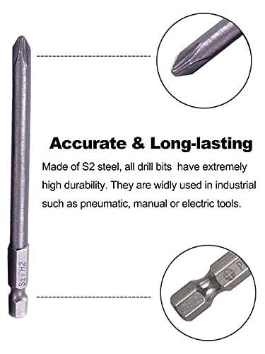 Rocaris 12 Pack 1/4 Inch Hex Shank Long Magnetic Screwdriver Bits Set 4 in Power Tools (Slotted+Cross Head) - size: 12Pcs(Slotted+Cross)
