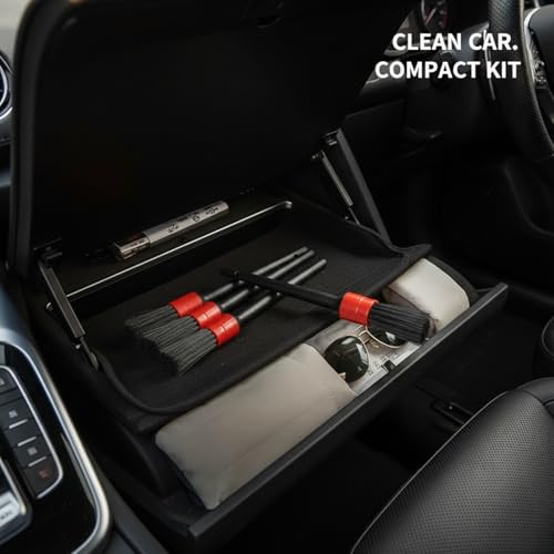 5-Piece Car Detailing Brush Set for Interior Vents, Dashboard Crevices & Wheel Rims - Black PP Plastic Cleaning Tools