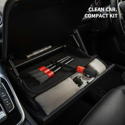 5-Piece Car Detailing Brush Set for Interior Vents, Dashboard Crevices & Wheel Rims - Black PP Plastic Cleaning Tools
