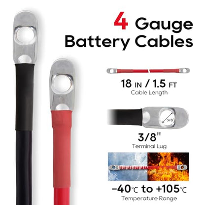 TOPDC 4 Gauge 20 Feet Jumper Cables for Car with 4 Gauge 18 Inch Battery Cables Set All Copper Conductor Wire