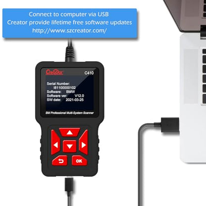 C410 OBD2 Scanner Fit for BMW Mini EPB ABS SRS DPF Oil Reset Multi System Scan Tool with Battery Registration OBDII Code Reader Diagnostic Scan Tool [New Version Update of Creator C110+ C310+]