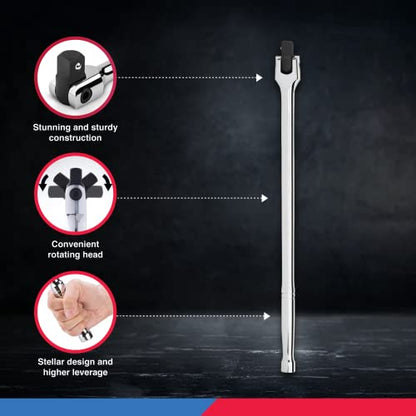 NEIKO 00206A 1/2" Breaker Bar, 1/2-Inch Drive 24-Inch Breaker Bar, Flex Head Chrome-Moly Cr-Mo, Lug Nut Wrench, Tire Bar, Cheater Bar - size: 24" Length, style: 1/2" Drive