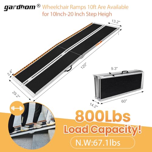 gardhom Wheelchair Ramp 10 Feet, Anti-Slip Aluminum Folding Handicap Ramp Wheelchair Ramps for Home Steps Entrance Threshold Doorways Stairs Curbs Scooter - size: 10 Foot (Applicable height 10"-20")