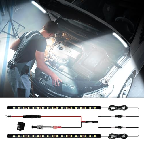 Keiurot Under Hood LED Light Kit 12V, Auto On/Off,Universal Fit Any Vehicle | Hand Switch Included,1000 Lm/Strip, 250CM Lead Wire, Waterproof Flexible 2-in-1 Hood Light Strip For Cars SUV RV and Trucks