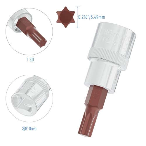 3PCS 3/8" Drive T30 Torx Bit Socket, S2 Steel Bits, Heat Treated CR-V Steel Star Sockets 1.9" Length - size: T30