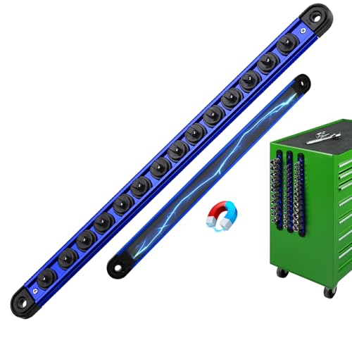 1/4-inch Magnetic Socket Organizer Rail, Aluminum Alloy Socket Rail, Heavy Duty Sockets Holder with 14 Clips, 360° Swivel Clip Tool Tray, Sockets Organizer for Tool Box Drawer (Blue) - style: Blue 1/4-inch