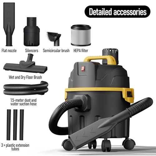 Wet & Dry Shop Vacuum Cleaner with Blower, 15L / 4 Gallon Portable Shop Vac, 800W for Home, Garage, Car, Pet Hair & Workshop, with Multiple Nozzles and Attachments