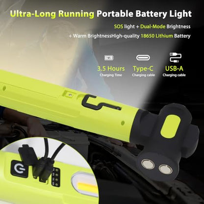 Under Hood Work Light Bar, 3000LM Ultra-Bright LED Magnetic Light Bar with 4 Magnets & 2 Hooks, 5200mAh Rechargeable Portable Hood Light for Mechanics, Car Repairing, Auto Repair, Garage