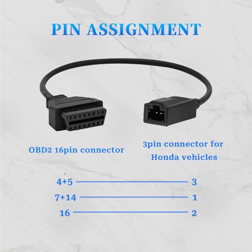 OBD1 to OBD2 Adapter Fits for Honda 3Pin OBD Diagnostic Cable Connector | Compatible for Honda Old Vehicles 3 Pin OBD1 to 16 Pin OBD2 Adapter, Work with Obdii Diagnostic Scanner Tools/Code Reader - style: Fit for honda-3pin