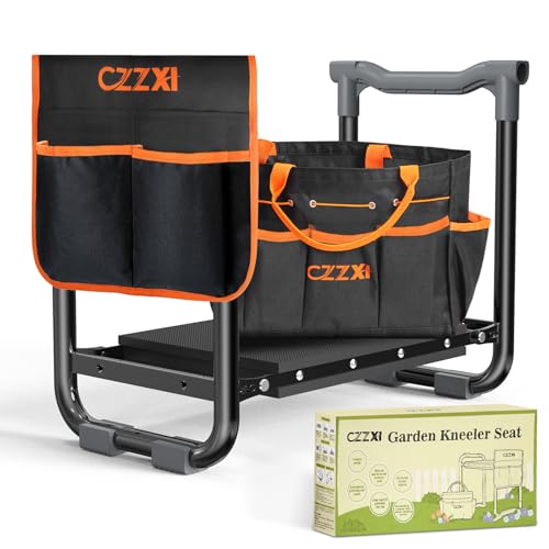 CZZXI Garden Kneeler and Seat, Wider and Thicker Kneeling Pad | Heavy Duty Gardening Stool with Gardening Tool Pouch and Bag, Garden Bench/Chair Gifts for Women, Seniors - color: Black & Orange