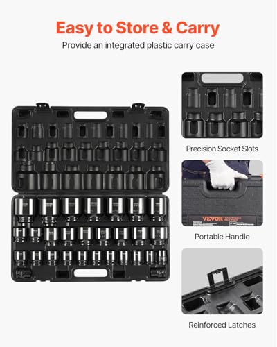 VEVOR 3/4 Inch Impact Socket Set, 29-Piece, SAE 3/4-2-1/2 Inch | 6-Point Sockets, CR-MO, Easy-to-Read Size Markings, Rugged Construction, with Storage Case, for Auto Repair - style: 3/4" 29PCS CR-MO