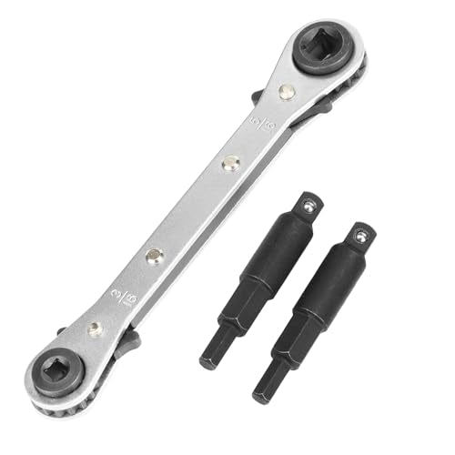 HVAC Service Wrench Set, 4-in-1 Refrigeration Ratchet Wrench with Hex Bit Adapter, Professional AC Service Tools for Air Conditioning Repair & Compressor Valve Maintenance, 3/8" to 1/4" 5/16" 3/16"