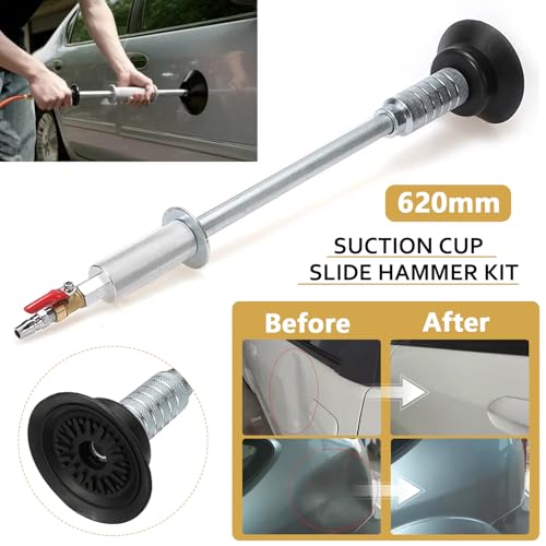 Upgraded Car Dent Air Pneumatic Dent Puller Heavy Pneumatic Sag Repair Pull Hammer Slide Hammer Tool Kit Dent Repair Suction Cup Slide Tool with 3PCS Suction Cup