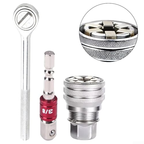 Adjustable Socket Wrench Set 10-19mm Nut Remover Tool 3/8 Drive Ratchet Kit Damaged Bolt Extractor Rounded Nut Gripper High Torque Steel Mechanic Hand Tool for Automotive Repair Tasks(A)