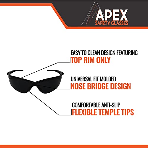 Malta Dynamics APEX Safety Glasses – Anti Scratch and Anti Fog Protection, Construction Safety Glasses for Men and Women, ISEA & ANSI Z87 Compliant (Tinted, 12 Pairs) - color: Tinted - 12 Pair