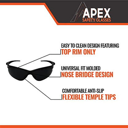 Malta Dynamics APEX Safety Glasses – Anti Scratch and Anti Fog Protection, Construction Safety Glasses for Men and Women, ISEA & ANSI Z87 Compliant (Tinted, 12 Pairs) - color: Tinted - 12 Pair