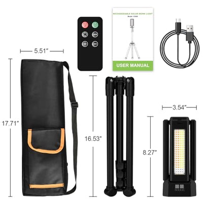 13200mAh Rechargeable Solar Work Light with Folding Stand and Carrying Bag, AODOO 8000 Lumen Stepless Dimmable , White/Warm/Nature White/RED(SOS) with Detachable Tripod (Black(Remote)) - color: Black(Remote)