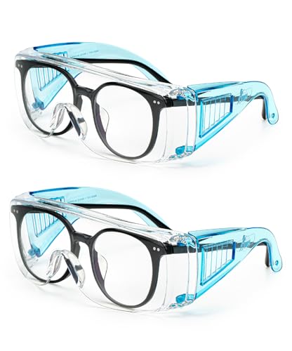 UNCO- Safety Goggles Over Glasses, Protective Goggles, Anti Fog, Work, Safety Glasses Over - color: Light Blue, size: 2 Pack