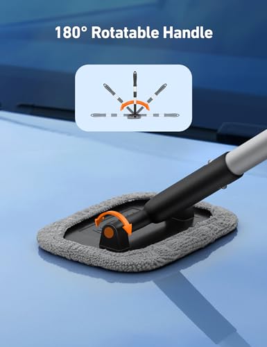 AstroAI Windshield Cleaner, Microfiber Window Cleaner with 4 Reusable Washable Large Sponge Pads, Extendable 180° Rotating Handle, Fits Cars & SUVs, Includes Spray Bottle, Gray - color: Gray