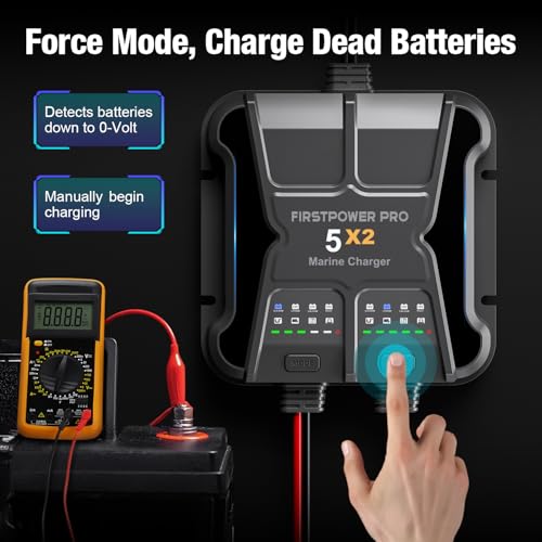 2 Bank Marine Battery Charger 5X2, 10A (5A/Bank) - 12V Waterproof Onboard Battery Charger, Battery Maintainer & Desulfator for SLA/AGM, Lithium (LiFePO4), Calcium & Deep-Cycle Battery- Charged 24/7 - size: 2 Bank(10A)