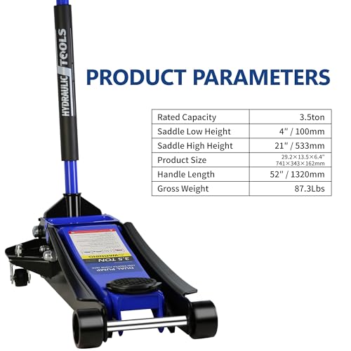 Heavy Duty Hydraulic Floor Jack, Low Profile, Steel Racing Jack w/2 Piston Quick Lift Pump, 4"-21" Lift, 3.5 Ton (7000lb) Capacity, Blue - color: Lift 4"-21" 3.5 Ton(7,000lb) Blue Steel