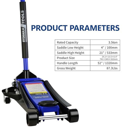 3.5 Ton Low Profile Floor Jack Hydraulic Jack Heavy Duty Steel Floor Jack with Dual Piston Quick Lift Pump 3.5 Ton (7000 lb) Capacity Lift Range 4.0"-21.0" Blue - color: Blue 3.5T Dual Pump 4.0"-21.0"