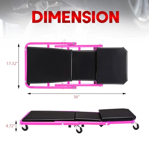 Foldable Z Creeper 2 in 1 Rolling Seat for Garage Shop Auto Repair | Purple 36 inch Low Profile Creeper with Wheels 330LBS Capacity - style: 36inch-Purple