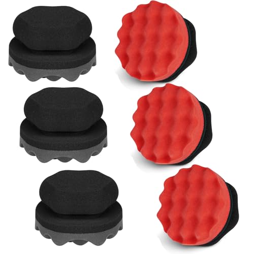 6 Pack Large Tire Shine Applicator Pad, Tire Hex Grip Applicator, Tire Shine Car Detailing Foam Sponge Tool, Reusable Car Cleaning Supplies After Car Wash Tire Cleaner for Applying Tire Shine - color: 6 Pack Black and Red