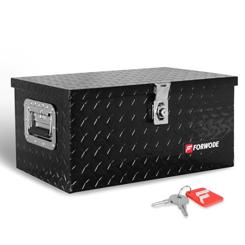 FORWODE 20 Inch Aluminum Truck Tool Box Lockable Truck Bed Tool Box Waterproof Truck Bed Storage Box with Side Handle Small Truck Tool Chest for Pickup, Truck Bed, RV, Trailer & Garage (Black) - color: Black, size: 20x12x9.6 inch