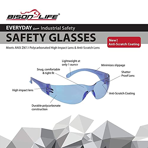BISON LIFE Clear Safety Glasses – ANSI Z87.1 Certified Scratch & Impact Resistant Eye Protection Goggles for Men & Women - color: 4 Colors