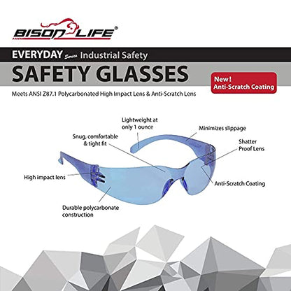 BISON LIFE Clear Safety Glasses – ANSI Z87.1 Certified Scratch & Impact Resistant Eye Protection Goggles for Men & Women - color: 4 Colors