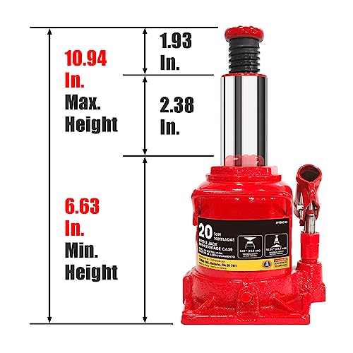 Big Red Hydraulic Bottle Jack with Carrying Case, 20 Ton (40,000 lb) Capacity,T92007S - size: 20 Ton (40,000 lbs), style: With Storage case