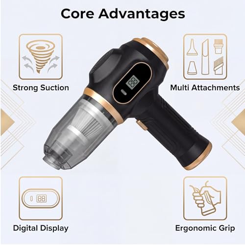 Handheld Car Vacuum, 21000Pa Cordless Vacuum with LCD Screen, Rechargeable Vacuum for Car Detailing, Home, Office, Pet Hair, Portable Vacuum Cleaner with 7-in-1 Cleaning Kit (Black)