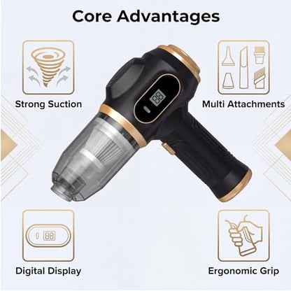 Handheld Car Vacuum, 21000Pa Cordless Vacuum with LCD Screen, Rechargeable Vacuum for Car Detailing, Home, Office, Pet Hair, Portable Vacuum Cleaner with 7-in-1 Cleaning Kit (Black)