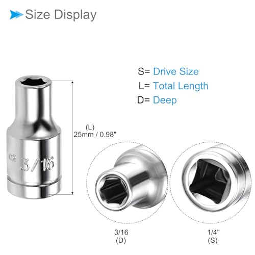 6-Point Socket, 1/4" Drive 3/16" Deep, Polished Chromed CR-V SAE Standard Shallow Impact Socket - (Applications: for Ratchet Torque Electric Wrenches Car Repair), 2-Pieces - size: 3/16"