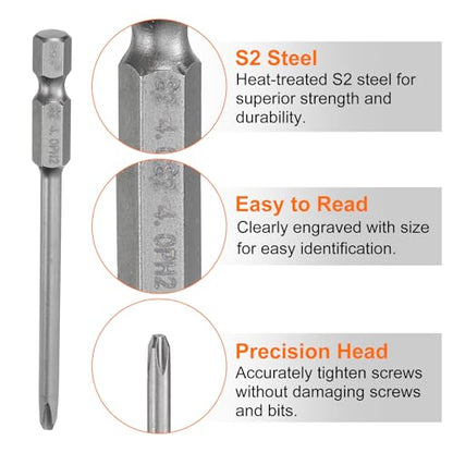 HARFINGTON 5pcs #2 Phillips Screwdriver Bit PH2 1/4" Hex Shank 3.15" (80mm) Long Magnetic S2 Steel Industrial Grade Screw Driver Bit Cross Head Electric Drill Bits 0.157" (4mm) Rod - size: PH2 x 80mm x 4mm