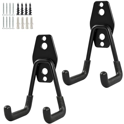 GeeWatom 2 Pack Garage Storage Utility Hooks，Garage Garden Tool Organizer，Steel Wall Mount Hooks, Garden Small U Hooks (Matte Black) - color: Matte Black