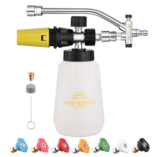 FENG PAI Foam Cannon for Pressure Washer with Dual-connector Accessory, 7 Power Washer Sprayer Nozzles, 1/4" Quick Connect Double Tip Attachment Soap Bottle Sprayer Soap, 3600 PSI (White) - color: 2IN1 White Foamcannon