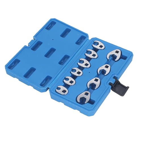 10 Piece Metric Crowfoot Wrench Set 3/8 Inch Drive Flare Nut Spanner Kit U Shaped Open End Wrenches for Automotive Brake Fuel Hydraulic Line Repair in Tight Spaces Heavy Duty 45