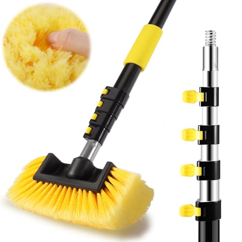 Car Wash Brush,12FT Car Wash Brush with Long Handle, Car Cleaning Brush 10-Inch Soft Bristles, 3-12Foot Telescopic Pole for Scratch-Free Cleaning Truck,RV, Boats,House Siding,Floors,Solar Panels