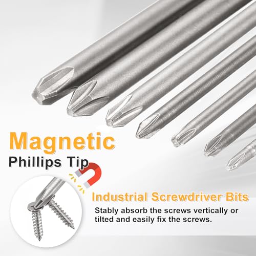 HARFINGTON 4pcs #0 Phillips Screwdriver Bit PH0 1/4" Hex Shank 2" (50mm) Long 0.08" Rod Magnetic Cross Head Drill Bits S2 Steel Industrial Screw Driver for Electric Power Tools, Gray - size: PH0 x 2" x 0.08"