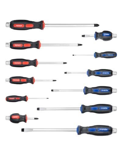 ROTATION Magnetic Screwdriver Set 12 PCS with Black tips, 6 Phillips and 6 Flat Head Screwdrivers, with Go-Thru Steel Blades, High Torque for Fastening and Loosening, pack with paper box