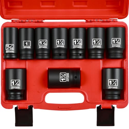 10 PCS 3/4" Drive Impact Lug Nut Socket,Standard SAE Size(15/16" to 1-1/2"),Deep Socket Set CR-MO Material Adapter Setwith Durable Case for lmpact Driver Conversions(Upgraded) - size: 3/4" SAE 10PC Set