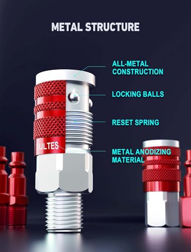 EVOULTES 16 Pieces Universal 1/4" NPT Air Hose Fittings & Coupler Kit, Lightweight Aluminium With Quick Connect Plug, Pneumatic Tool Fitting for Compressor Accessories