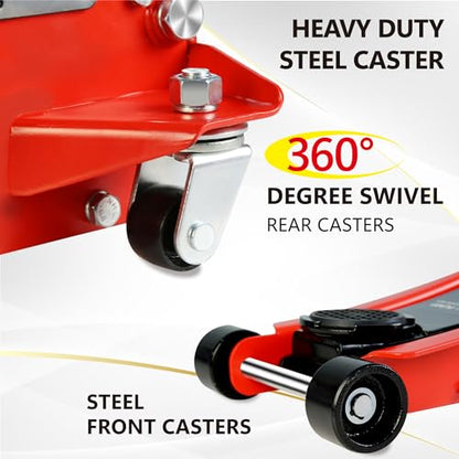 2.5T Low Profile Steel Floor Jack, 5500 lb, Dual Pump, 3.5"-19.5" Lift, Red | Heavy-duty steel construction. Dual piston quick lift pump. Low profile design. Safety overload protection - size: 2.5T Dual Pump 3.5"-19.5"(Red)