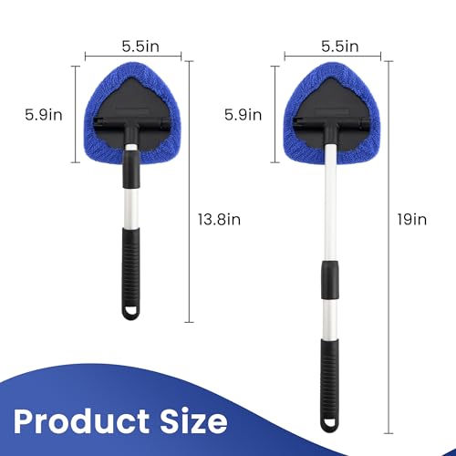 Windshield Cleaner Tool with 180° Rotating Head, Car Window Cleaner Tool with Extendable Handle and 4 Reusable Microfiber Pads, Car Windshield Cleaning Brush for Effortless and Efficient Cleaning