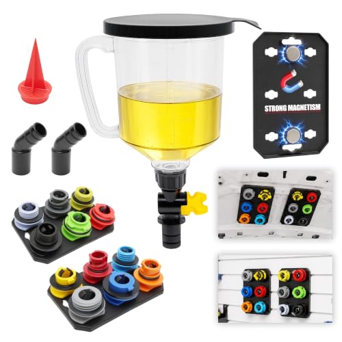 18Pcs No-Spill Engine Oil Funnel Kit, 1.59QT/1.5L Automotive Oil Funnel Set | Spill-Proof, 12 Adapters, 2 Magnetic Trays, Elbow Fitting & Arrow Screen, Universal Fit for Ford, BMW, Audi, GM, Land Rover