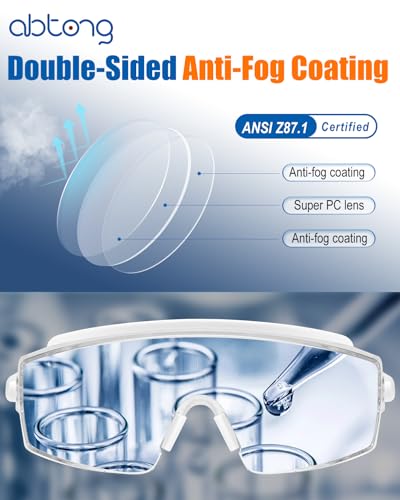 Clear Safety Glasses Over Eyeglasses — ANSI Z87.1 Certified Safety Goggles with UV380 Anti-Fog & Anti-Scratch Wraparound Lenses — Adjustable Temples with Anti-Slip Tips — Youth Men & Women - color: White